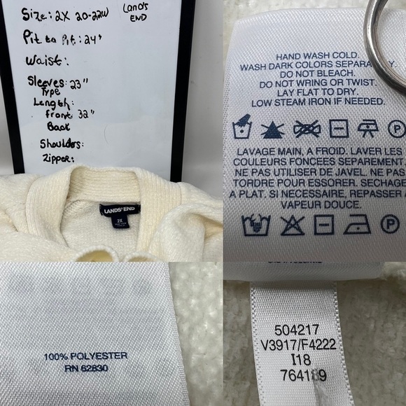 Lands End Ivory Chenille Open Front Cardigan Sweater Size 2X 20 22 Heavy Weight - Picture 8 of 11